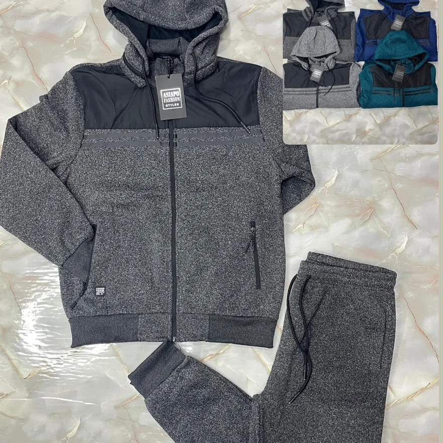 Conjunto de frisa gris con capucha y jogger